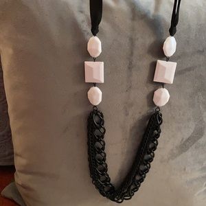 - Double chain black & white statement necklace